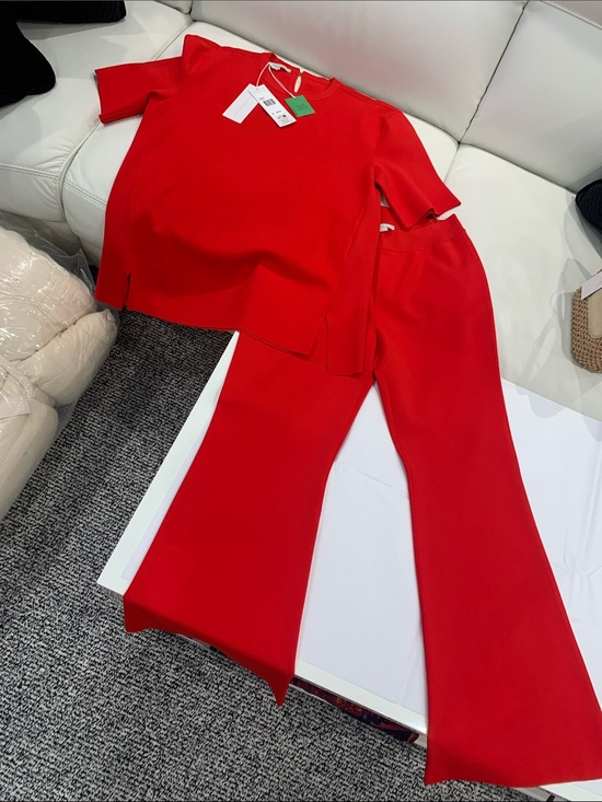 Stella McCartney Pants - NWT Stella McCartney Bold Red Flared Knit Top & Pants Set
